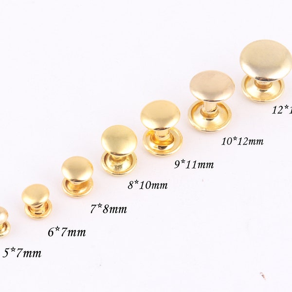 gold Double Cap Rivets,Metal Button Round Rapid Rivet,rivet studs for purse bags Handbags Shoes Belts leather craft diy 100sets