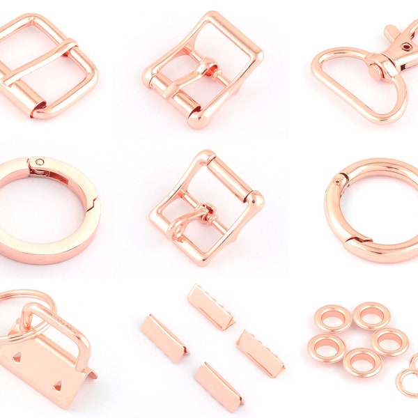 1"(25mm) Rose Gold Swivel Clasps Claw Eyelets Grommets with Washers Belt Strap Slide Adjuster Purse Buckle Spring O Rings Key fob Hardware