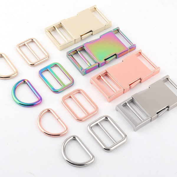 25mm rainbow metal Release Buckle,Dog Collar Hardware adjuster Backpack buckles webbing hardware d ring Strap slide Buckle swivel clasp