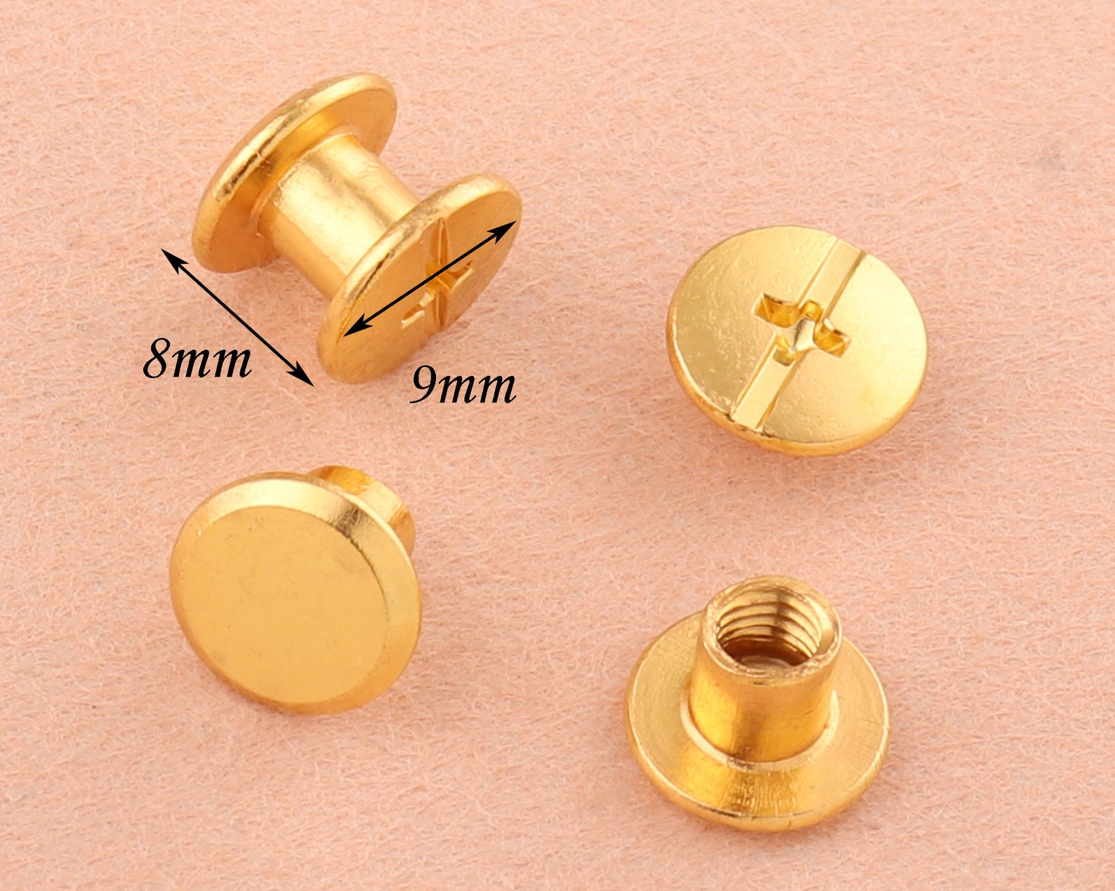 89mm Gold Screw Rivets Metal Button Screw Back Studs Screw Etsy