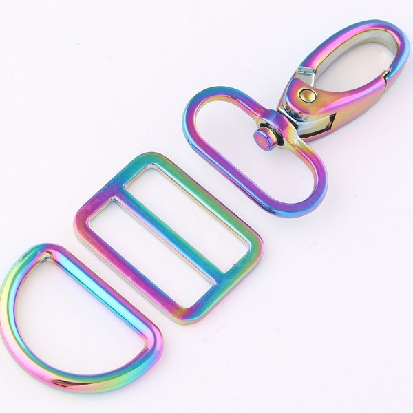 25mm rainbow metal swivel claw clasps,Dog Collar Hardware adjuster Backpack buckles webbing purse hardware d ring belt Strap slide Buckle