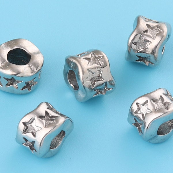 4mm Antique Silver Metal Round Spacer Perles, entretoises étoiles Bracelet collier perles Perles tibétaines, acier inoxydable, fabrication de bijoux Perles en gros