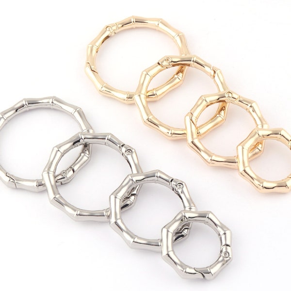 20-38mm gold spring Round bamboo O Ring Gate Jewelry charm Snap Hook,Metal purse handbag hardware Bag push Clasp Webbing clip Spring Buckle