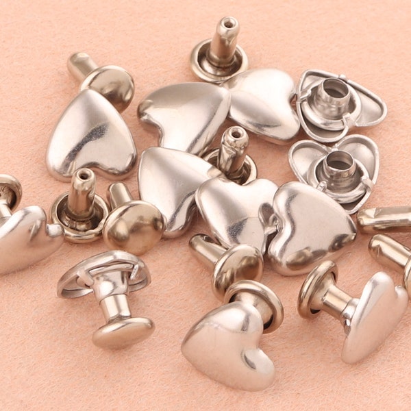 8mm silver heart Double Cap Rivets,Metal Button Round Rapid Rivet,antique rivet studs for purse bags Handbags Shoes Belts leather craft