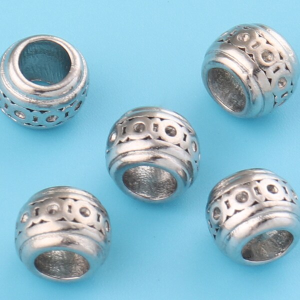 5mm Antique Silver Metal Round Spacer Beads, hibou entretoises Bracelet collier perle tibétaine, acier inoxydable, fabrication de bijoux Perle en gros