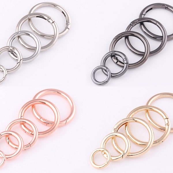 10-63mm silver spring Round Rings lanyard Snap Hook Gate O Ring,Metal purse push Clasp Webbing Bag Clasp Spring Buckle for handbag hardware