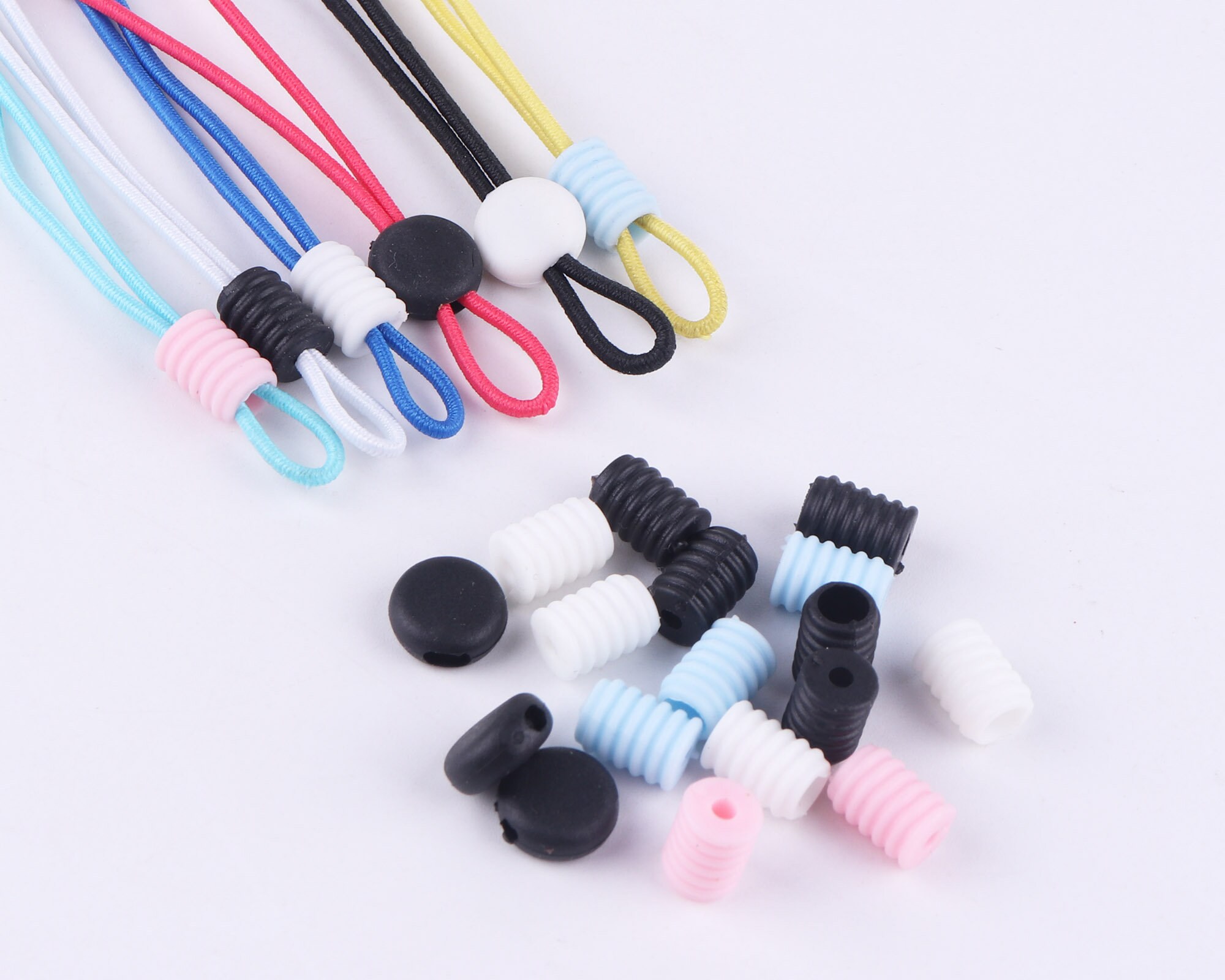 Toggles For Drawstrings Cord Locks Quality Plastic Silicone Elastic Cord  Adjuster Non Slip Stopper Adjustable Elastic Ear Loops Mask Adjuster, White