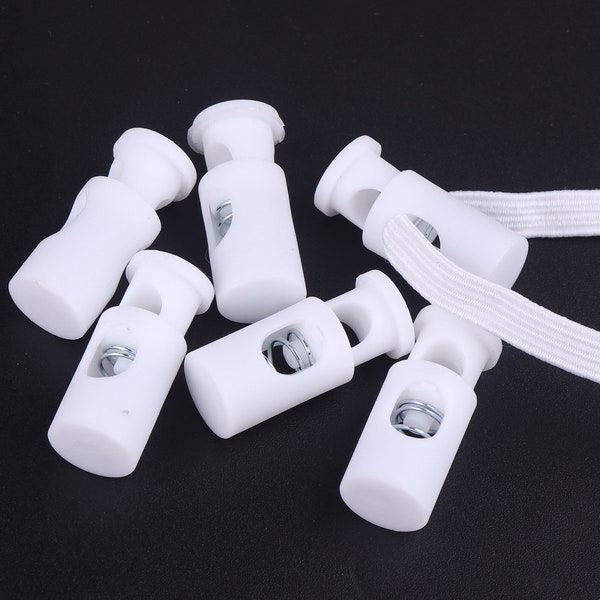 White Cord Lock Adjuster Elastic Adjuster cord Stop Toggles plastic Band Stopper Shape Fastener Sewing Clothing Rope 28x7mm