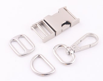 19mm(3/4") Silver metal Release Buckle,Dog Collar Hardware adjuster Strap slide Backpack buckles webbing hardware d ring swivel clasp