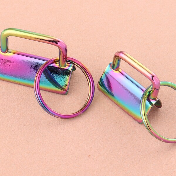 25mm/32mm Regenbogen Schlüsselanhänger Hardware mit Schlüsselringen Sets Metall Schlüsselanhänger Hardware zum Bändern Armbänder Stoff Schlüsselanhänger Schlüsselringe Band 6Stk