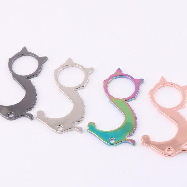 Rainbow No-Touch Door Opener,cat shape Button Pusher Pusher Atm Keypad Button Keychain pendant Beer bottle opener tool