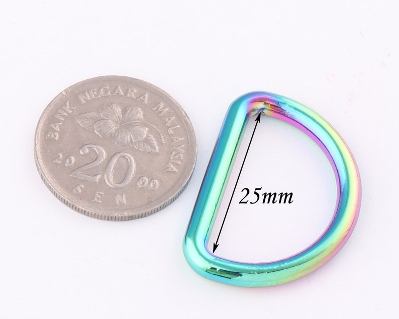 25mm Rainbow D Rings slide adjustable buckles Loop,Metal D ring Belt strap Buckles,bag purse clasp Handbag Hardware leather Finding Webbing