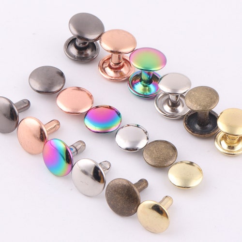 9mm Rainbow Double Cap Rivets,Metal Button Round Rose Gold Rapid Rivet,Rivet Studs For Purse Bags Handbags Shoes Belts Leather Craft DIY (50pcs
