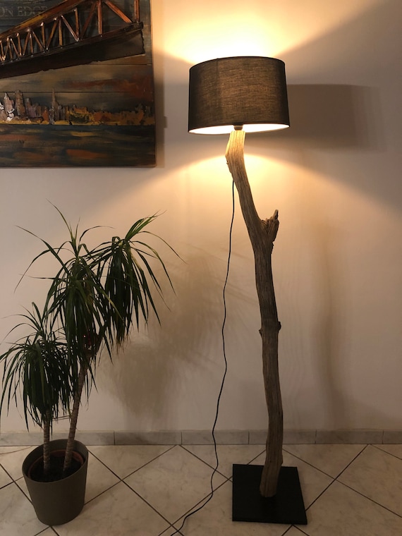 Driftwood Lamp On Foot With Black Lampshade And Base Driftwood Lamp On Foot With Black, Driftwood Lamp