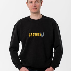 Ucrania Sudadera de algodón para hombre, Sudadera con bordado &quot;BRAVERY&quot; negro, Apoyo Ucrania