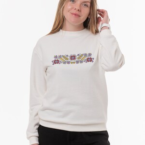 Ukraine Cotton Sweatshirt for Women, Ukrainian Traditional Ornament Sweatshirt with embroidery &quot;Polyova&quot; white, Sweatshirt Vyshyvanka