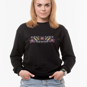Ukraine Cotton Sweatshirt for Women, Ukrainian Traditional Ornament Sweatshirt with embroidery &quot;Polyova&quot; black, Sweatshirt Vyshyvanka