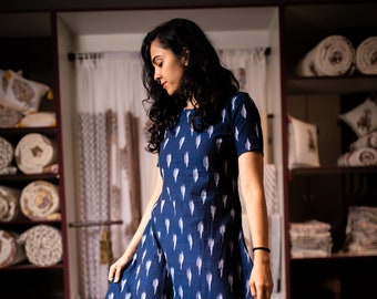 Navy blue high low ikat dress, woven ikat, lounge wear