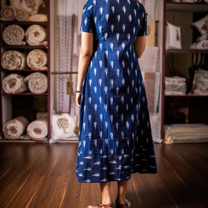 Navy blue high low ikat dress, woven ikat, lounge wear image 4