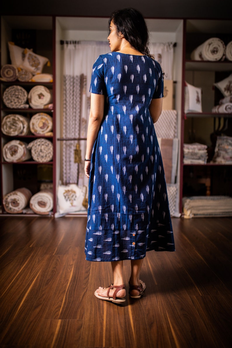 Navy blue high low ikat dress, woven ikat, lounge wear image 4