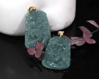Authentic Jadeite  Dragon Carved Pendant with a golden palte bail