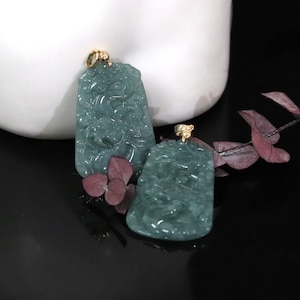 Authentic Jadeite  Dragon Carved Pendant with a golden palte bail