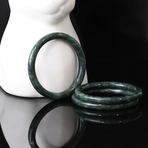 Dark Green Burmese Jade Bangle: Thin Jadeite Bracelet