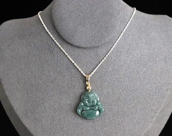 Authentic Smily Buddha Jadeite CarvedPendant with a golden bail