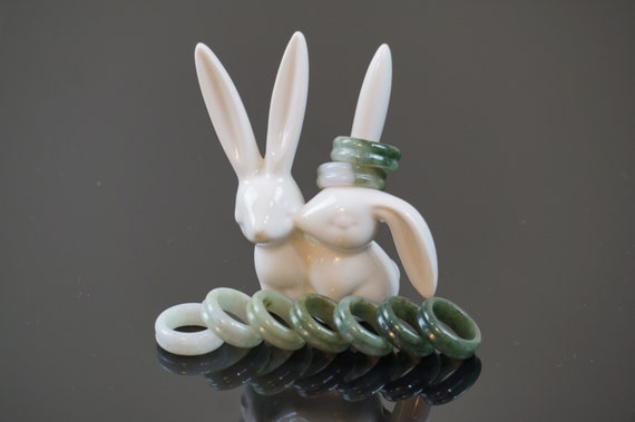 Natural Type A Jadeite Double Puff Ring: Green, White, Honey Two-Tone Band