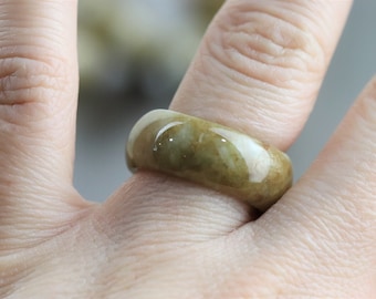 Genuine Wide Jade ring Honey and Brown in jadeite type for people who love yellow thick jade ring