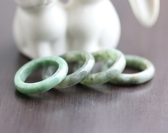 Genuine Jadeite Jade Ring - Natural Green Stone Band