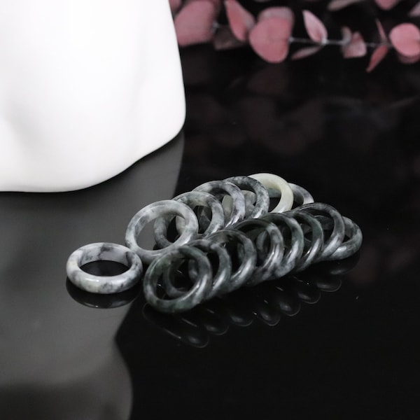 Black Jade band ring S. 6.1/2, 7.1/2 and 7.3/4, Natural Jadeite Jade Stone