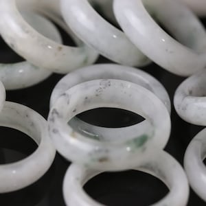 Jade Ring Unique White with scattered of green and grey , white jade ring, jade ring for women, thin jade ring, real jade ring