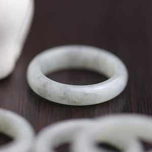 Unique Grey Splashes Regular Jade Band Ring, white jade ring, grey jade ring, jade ring for women, thin jade ring, real jade ring