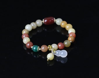 Natural Honey Jadeite Bead Bracelet with Amethyst & Pearl