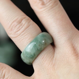 Unique Wide Red Splashes Regular Jade Band Ring