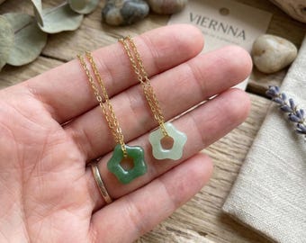 Natural Jade Flower Pendant Necklace • Green Jade Charm • Lucky Jade Amulet • Gift for Her • Healing Stone Jewelry • VIERNNA Necklace