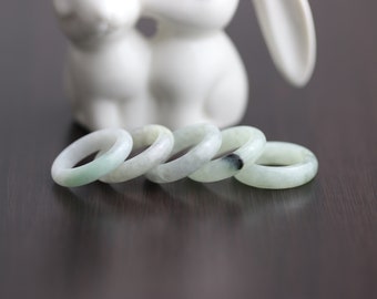 Natural Jadeite Jade Ring: Natural Stone Band, US Size 6.25