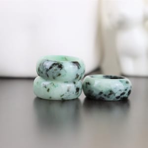 Wide Jadeite Ring: Green Jade Band with Dark Green Spots