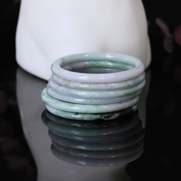 Thin Jade Bangle with Pink and Light Green, Authentic 100% natural Jadeite Bangle.