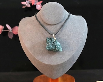 Large Green Jade Pixiu Pendant: Feng Shui Talisman Necklace