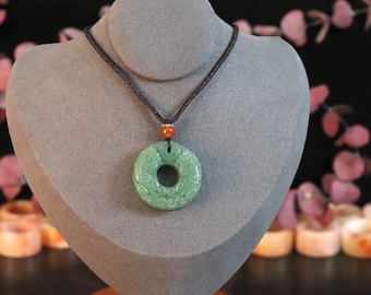 Carved Green Jade Pendant Necklace • Protection Amulet • Natural Jade Talisman • Unisex Cord Necklace • Lucky Jade Charm • VIERNNA Jewelry