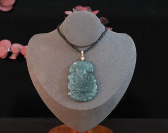 Large Carved Jade Caishen Pendant: God of Wealth Necklace