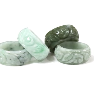 Genuine Jadeite type green wide jade ring in three ranges of color shades for all gender such as woman and man