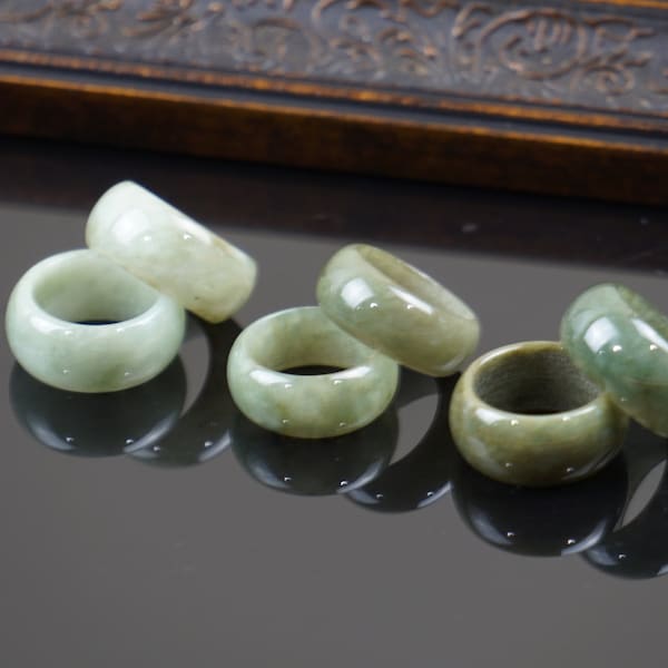 Genuine Jadeite type green wide jade ring in three ranges of color shades for all gender such as woman and man