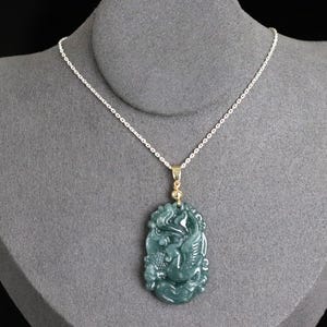 Authetic Jadeite Swan Carved Jade Pendant with a golden plated bail