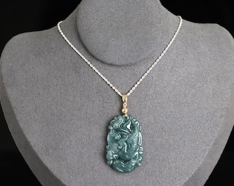 Authetic Jadeite Swan Carved Jade Pendant with a golden plated bail