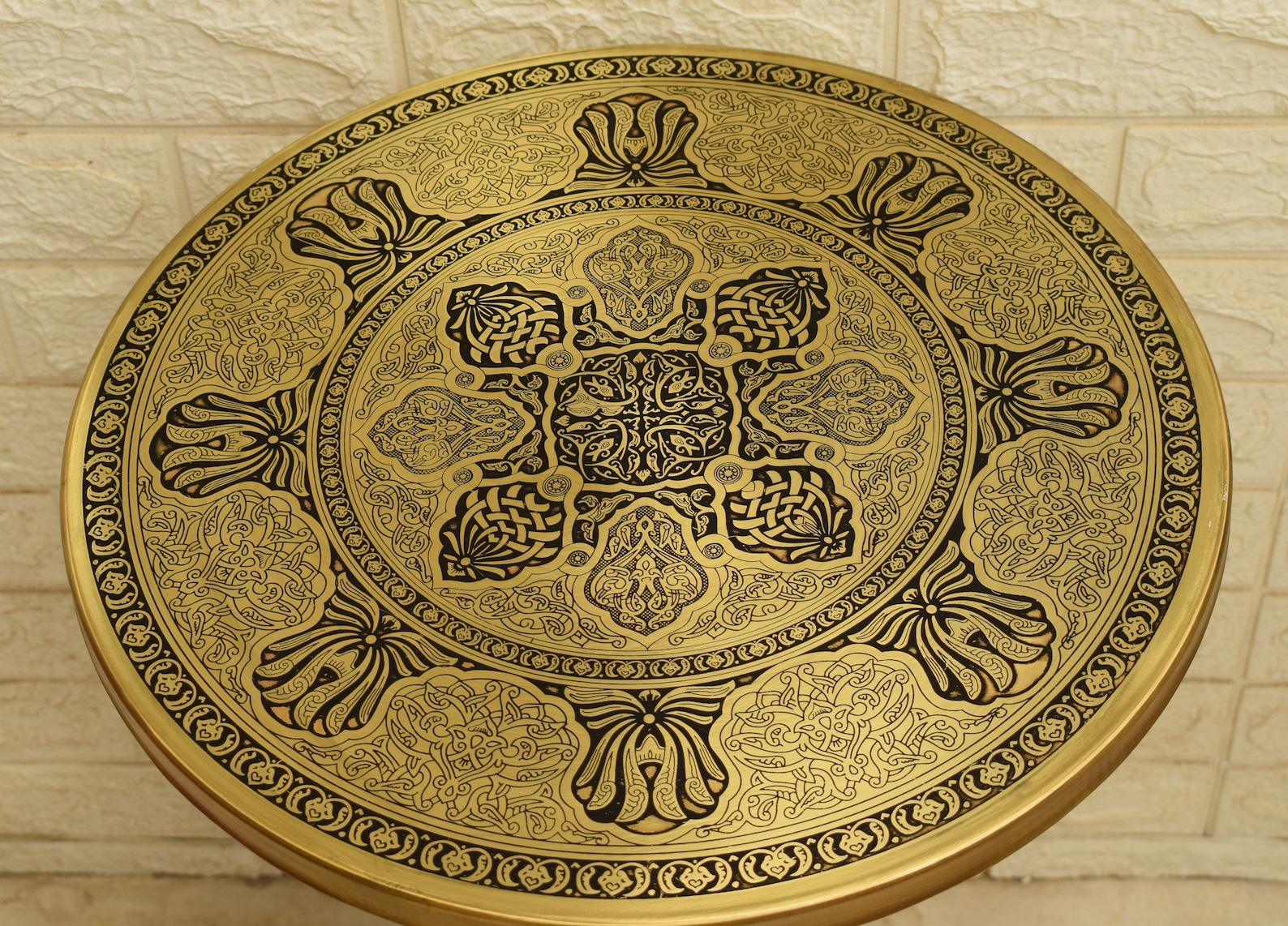 Moroccan Round Brass Tray Table Side Table Brass Coffee Tea Etsy