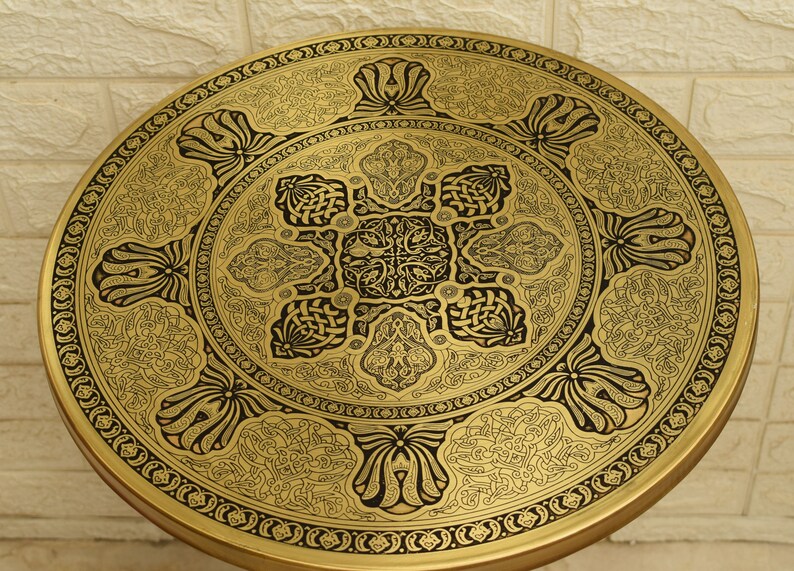 Moroccan Round Brass Tray Table Side Table Brass Coffee Tea Etsy