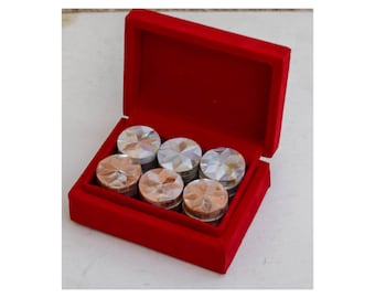 Handmade Mother of Pearl Backgammon Chips Set - Inlaid Disks in Gift Box
